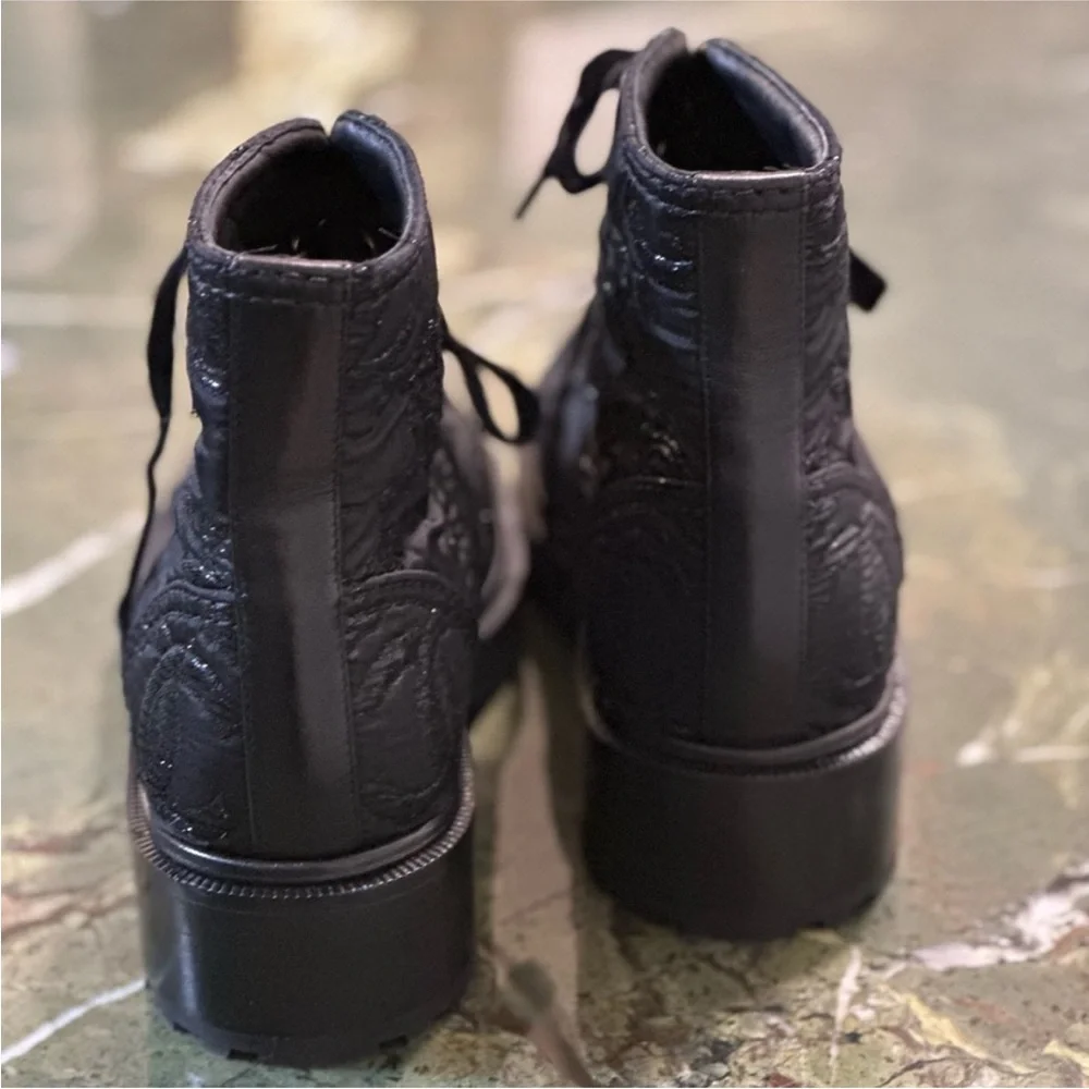 Chanel black shimmer logo pearl lace-up boots. New in the box. - Picture 6 of 8